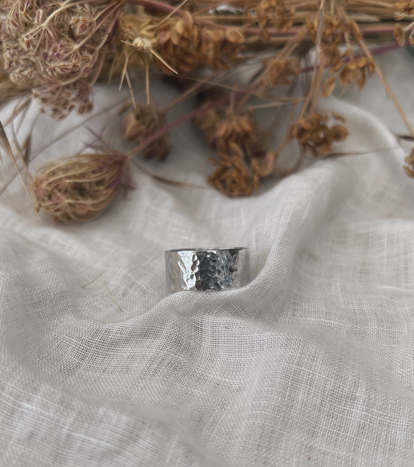 Wide Hammered Ring